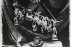 'Flight of 100 Teabags', charcoal drawing