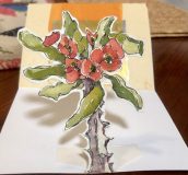 ‘Euphorbia milii’Popup cardWC & ink with mixed media card