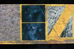 'Constellation Ladder', mixed media collage, netting, found wood