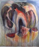 \'Split Tomato\', acrylic on bedsheet, (Portland Community College permanent collection)