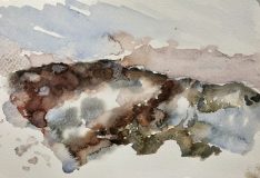 ‘Krossanesborgir’ hill-scape, wc/p, 10”w x 7”h