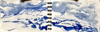 Sketch of Akureyri Mountains from Krossanesborgir, wc 13”w x 4.5”h