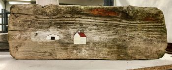 'Below the Mountains', acrylic/found driftwood, 3" x 24" x 1" (in process)
