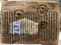 Blue Door Shack (in progress), acrylic/found wood, 4” x 6” x 1”